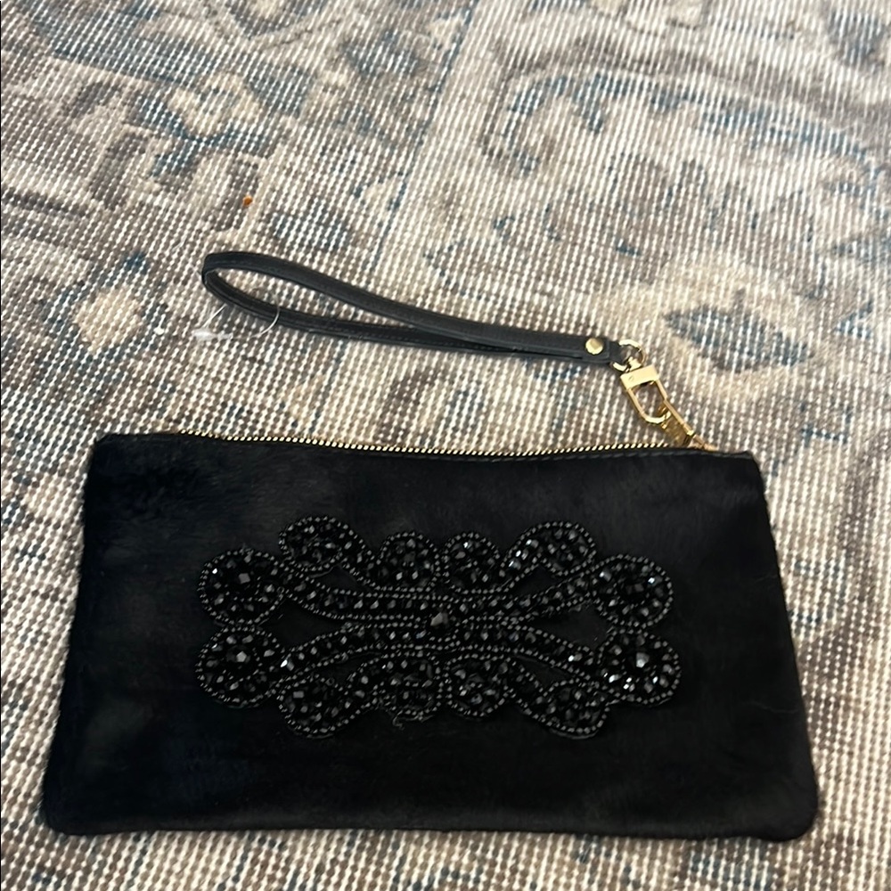 SSY Elegant Black Clutch with Beaded Design